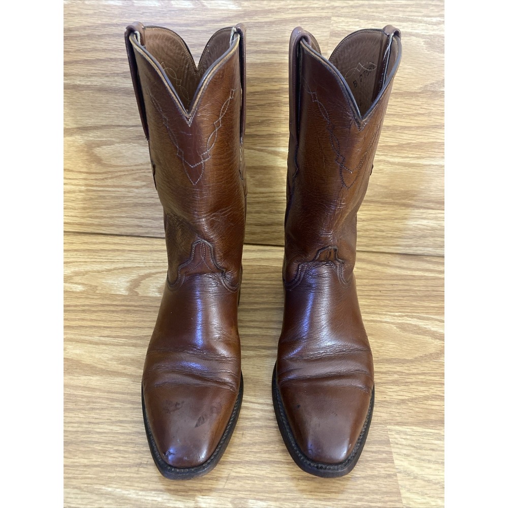 Vtg Lucchese Black Label Roper Cowboy Boots Womens 6 B Brown Leather USA Made